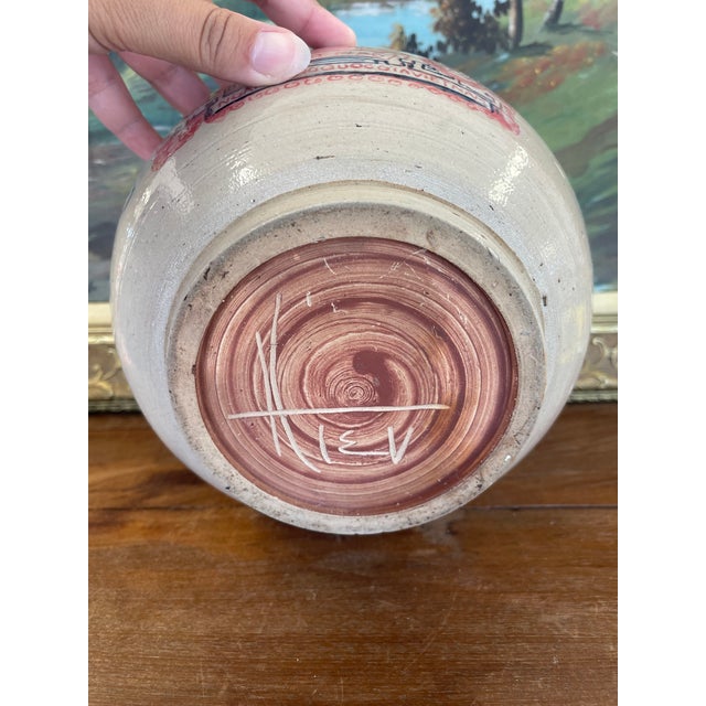 Hand-Painted Vietnamese Studio Pottery Jar Featuring One Hào Currency Motif, Signed. For Sale - Image 9 of 10