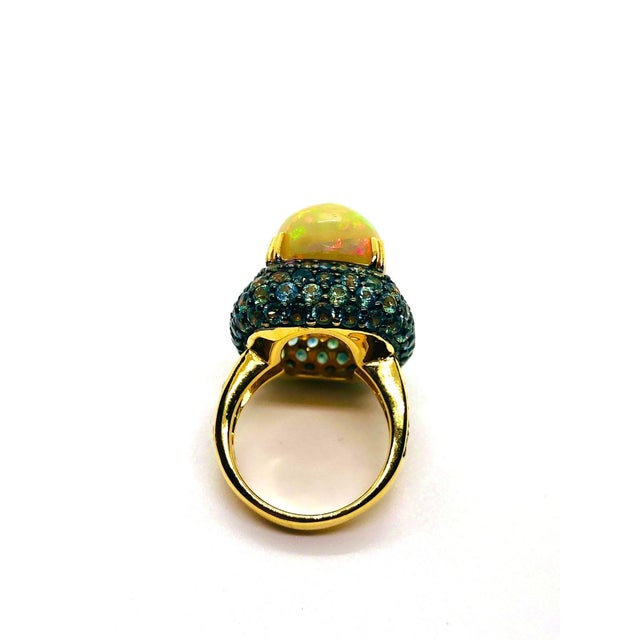 Yellow Bochic “Orient” Vintage Natural Opal & Sapphire Ring Set In 18K & Silver For Sale - Image 8 of 13