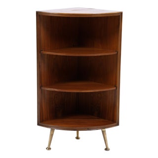 Mid-Century Wooden Corner Shelf with Brass Feet, 1960s For Sale
