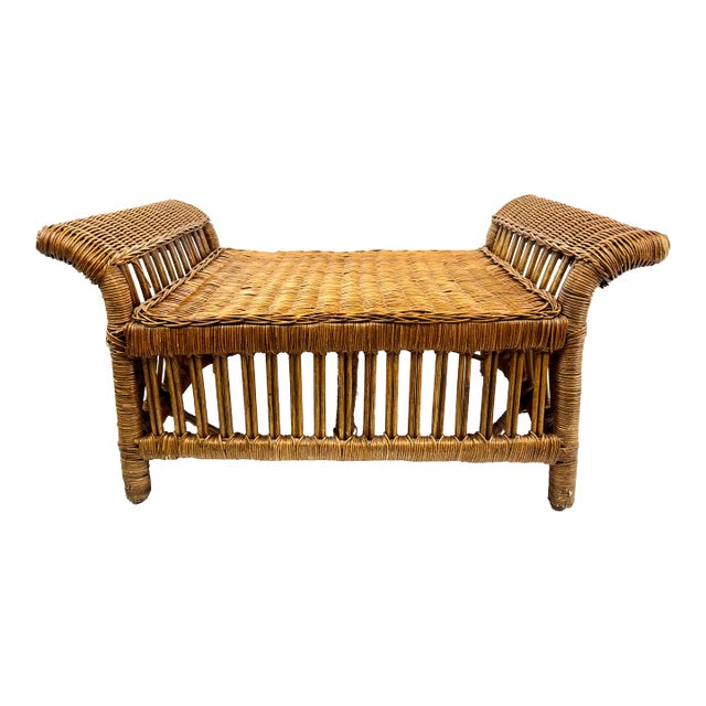 Vintage Mid Century Rattan Ottoman For Sale