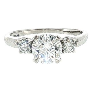 Late 20th Century Platinum 1.18 Carat Brilliant Cut Diamond 3 Across Ring, Size 7 For Sale