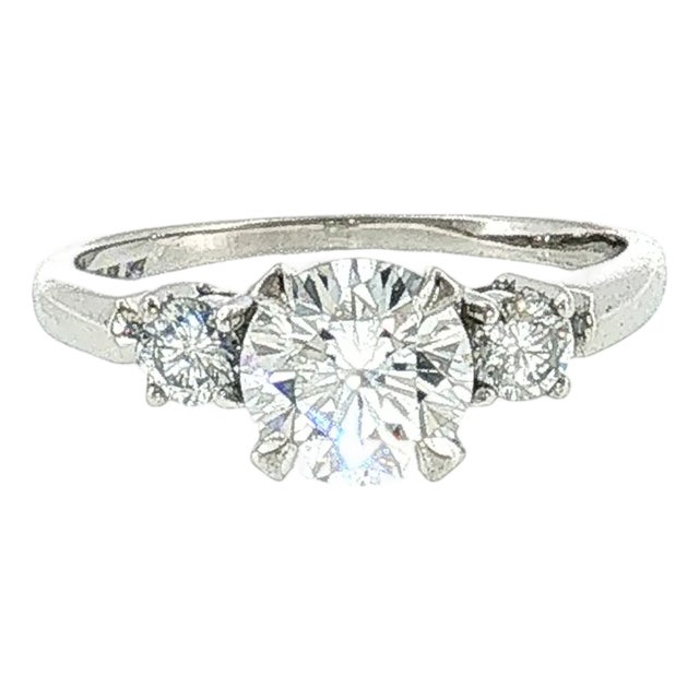 Late 20th Century Platinum 1.18 Carat Brilliant Cut Diamond 3 Across Ring, Size 7 For Sale