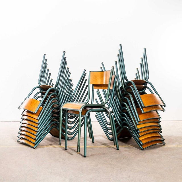 French Steel Green Stacking School Dining Chair from Mullca, 1950s For Sale - Image 11 of 11