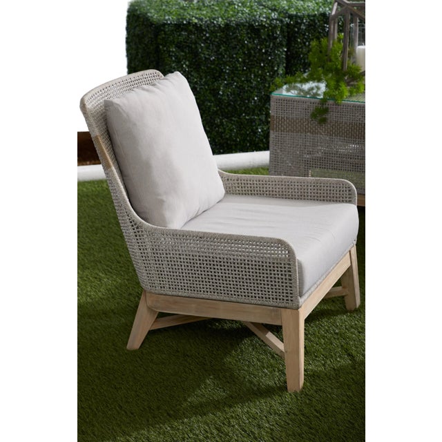 Contemporary Tapestry Teak & Rope Outdoor Club Chair For Sale - Image 3 of 12