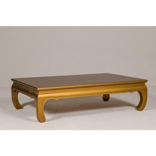 Gold Lacquered Ming Dynasty Style Chow Leg Coffee Table with Carved Apron For Sale - Image 12 of 12