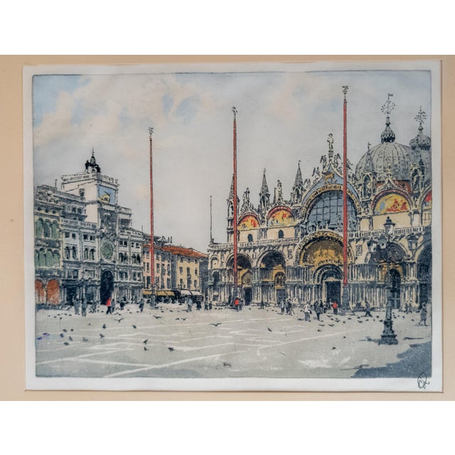 We are selling this nice 20th Century decorative print of Venice. This print appears to be a colored etching or aquatint...