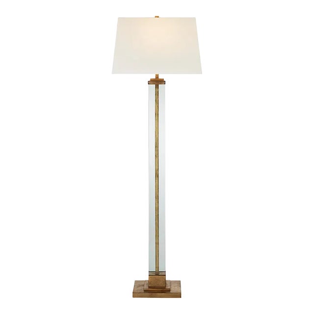 Visual Comfort Signature Wright Large Floor Lamp in Gilded Iron with Linen Shade For Sale