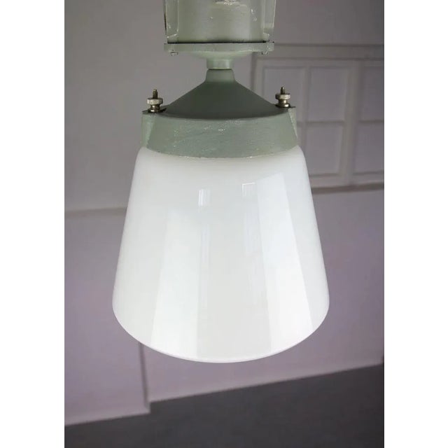 Gray Vintage Industrial Opaline Glass Pendant Lamp, 1970s For Sale - Image 8 of 13