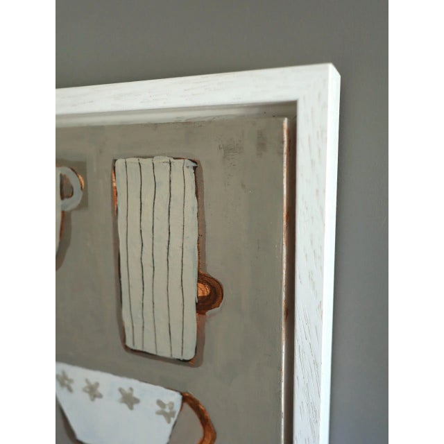 Cream 2025 Contemporary 'Cup Collective' Original Mini Naive Style Acrylic Painting by British Artist Annemarie Derrick, Framed For Sale - Image 8 of 12