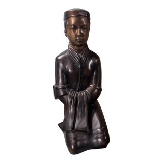 17" Cast Bronze Figural Kneeling Monk Statue Sculpture For Sale