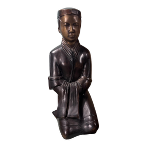17" Cast Bronze Figural Kneeling Monk Statue Sculpture