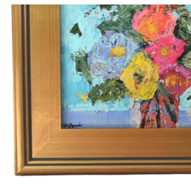 Colorful contemporary abstract bouquet of flowers, still life, painting on stretched artist canvas. Signed by the talented...