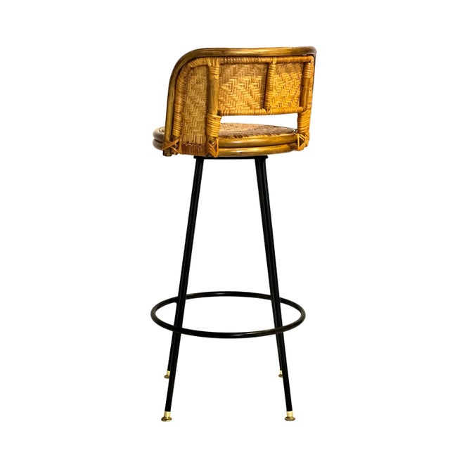 Mid 20th Century Vintage Mid 20th Century Bamboo and Rattan Swivel Bar Stool For Sale - Image 5 of 10