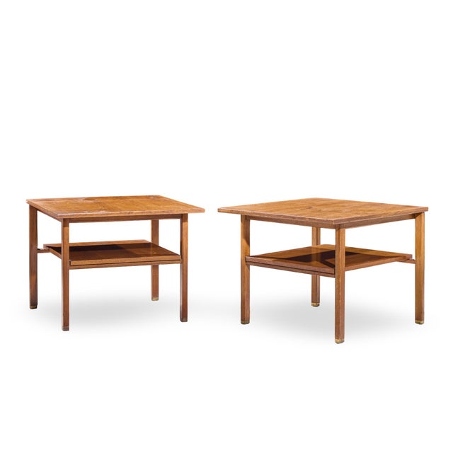 Mid-Century Modern Edward Wormley for Dunbar Mid Century Walnut and Brass Side End Tables - Pair For Sale - Image 3 of 12