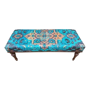 Handmade Regency Style Printed Rug Fabric Upholstered Bench