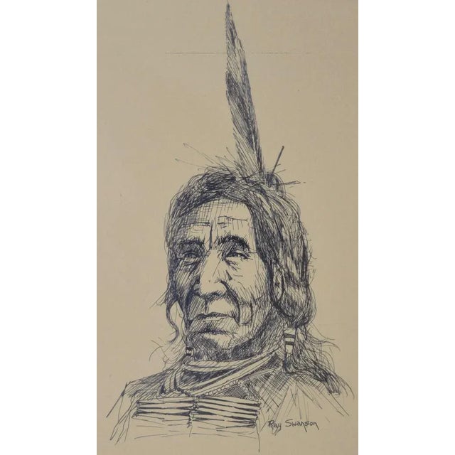 Ray Swanson "Native American" Original Pen & Ink c.1960s For Sale - Image 4 of 5