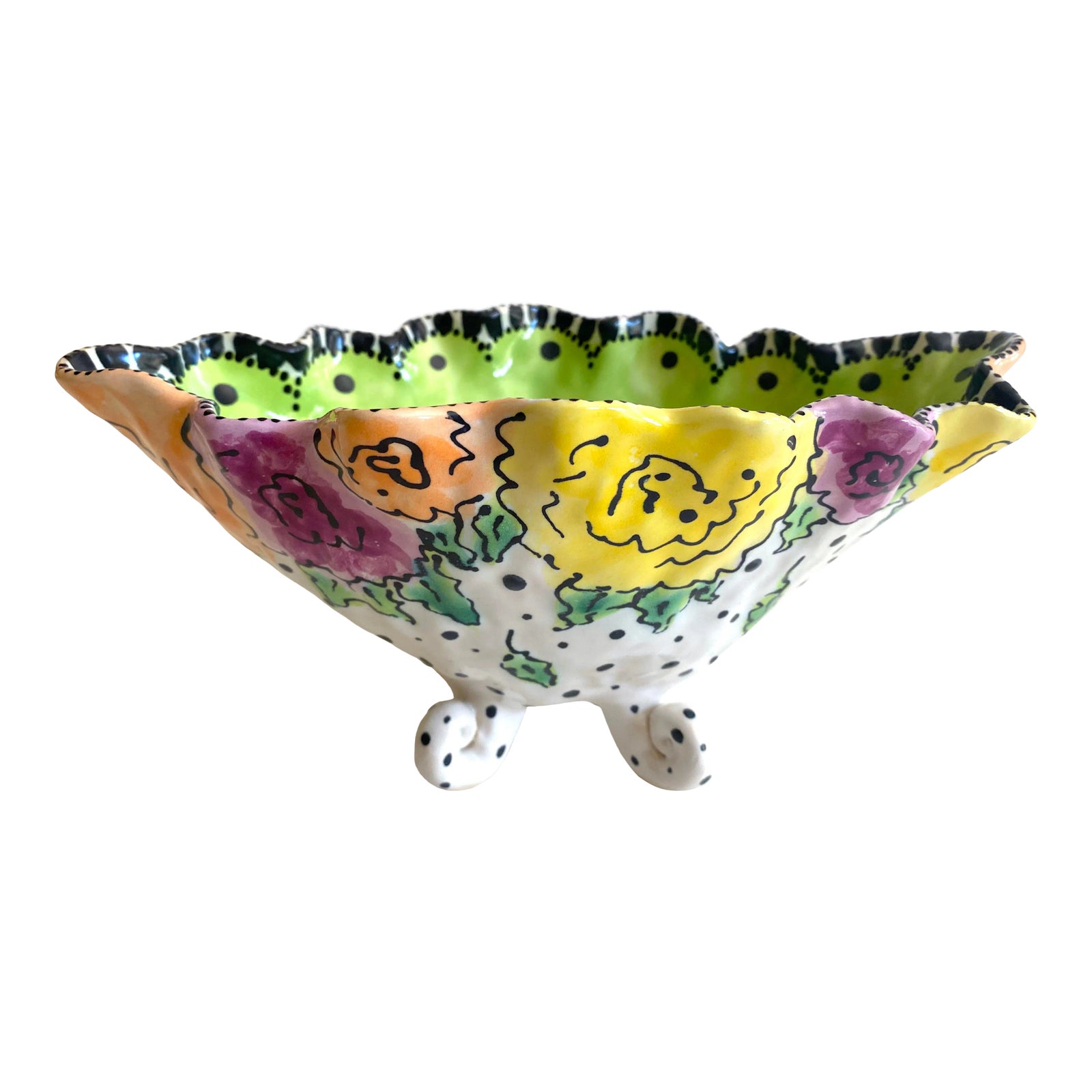 Vintage Contemporary Teyro Studio Art Pottery Hand Painted Floral ...