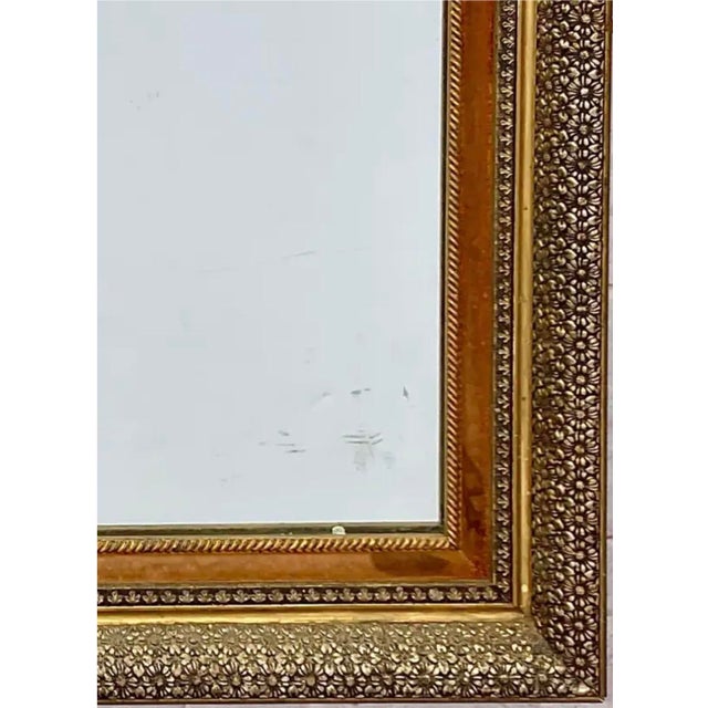 Early 20th Century Assembled Pair of Gilt Framed Wall Mirrors With Sienna Trim and Floral Border For Sale - Image 5 of 11