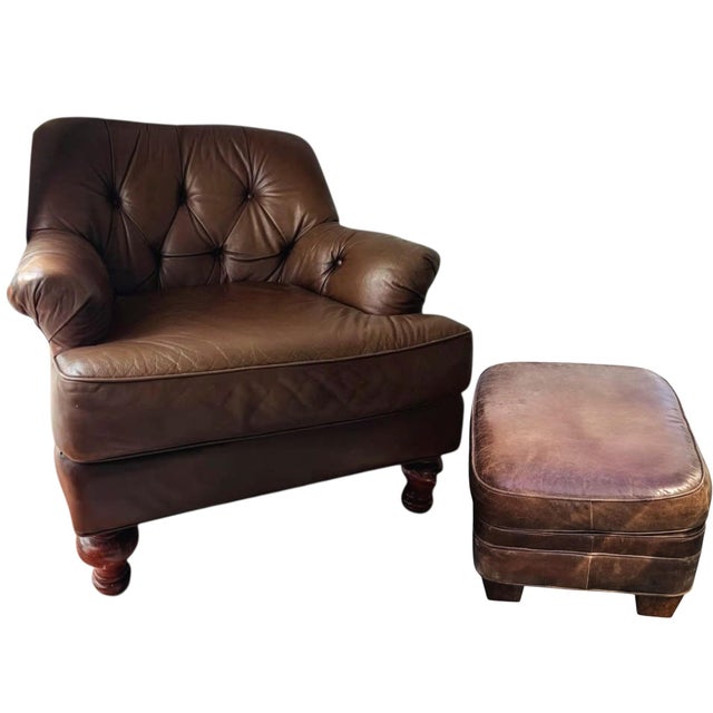 Some Chairs Fill a Space. A Vintage Classic Leather Chair & Ottoman Command It. For Sale - Image 12 of 12