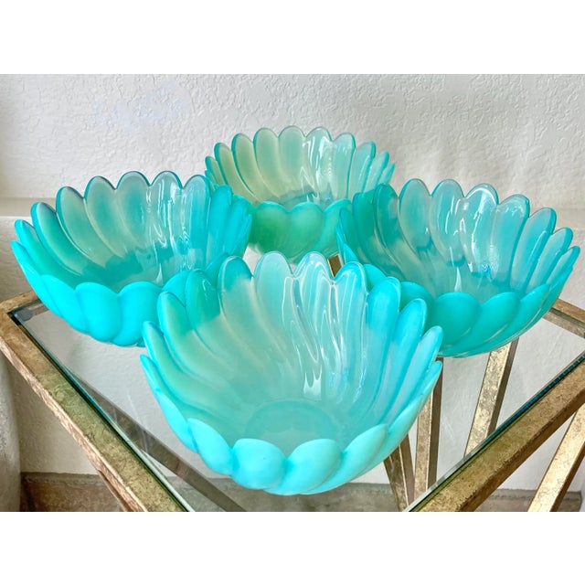 Mid 20thCentury Translucent Art Glass Petal Swirl Bowls & Under Plates Set 8 Pieces Chairish