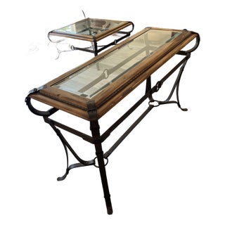 Jacques Adnet, Hermes Style Vintage Equestrian Style Forged Iron & Braided Leather Console Table With Beveled Glass Top For Sale