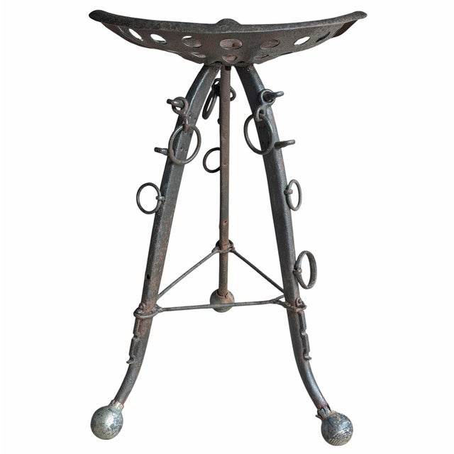 Early 20th Century Folk Art Tractor Seat and Horse Hames Stool For Sale - Image 5 of 14