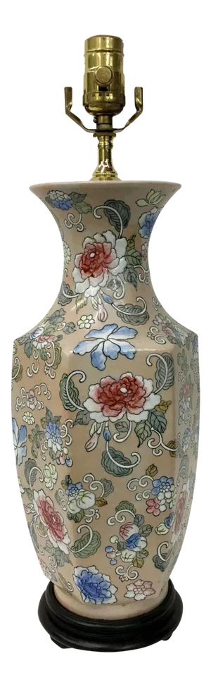 1980s Blossoms Motif Vase Lamp