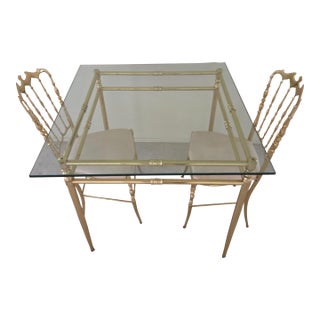 Mid-Century Chiavari Brass Table & Chairs Set Italian For Sale