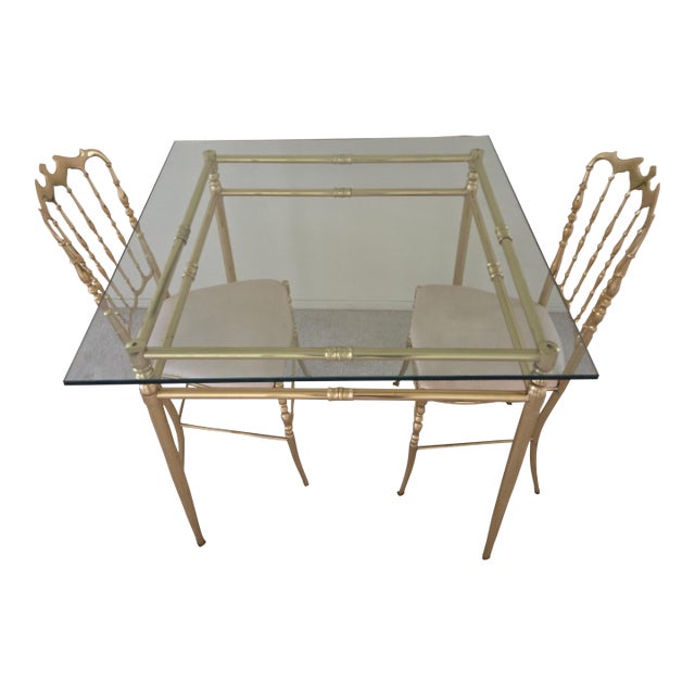 Mid-Century Chiavari Brass Table & Chairs Set Italian For Sale