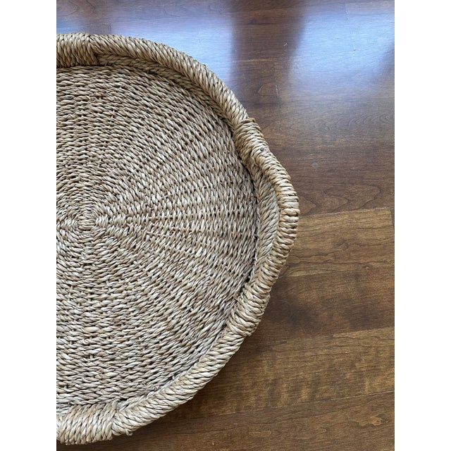 1970s Vintage French 21” Woven Tray With Handles For Sale - Image 5 of 16