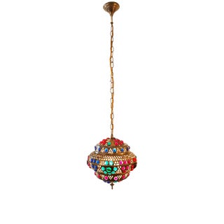 Moroccan Lantern in Brass and Colored Glass For Sale