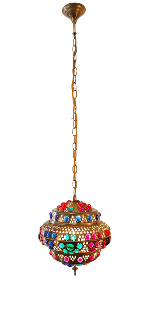 Moroccan Lantern in Brass and Colored Glass