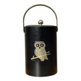 Mid-Century Signed Couroc Black & Gold Owl Ice Bucket For Sale