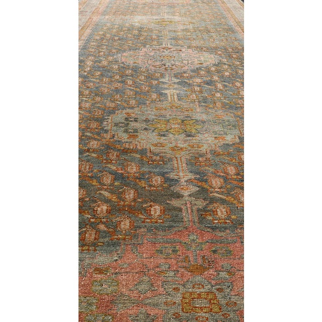 Intricately designed antique Hand Knotted Malayer gallery in blue-gray and light pink with medallions, Keivan Woven Arts /...
