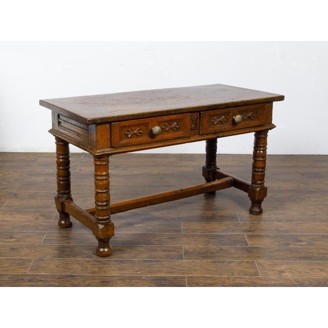 18th Century Spanish Walnut Console Table with Carved Drawers and Baluster Legs For Sale - Image 10 of 12
