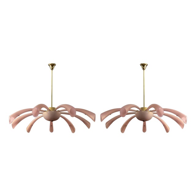 1950s Pair Barovier & Toso Murano Glass Fuochi D’Artificio “Fireworks” Chandeliers For Sale