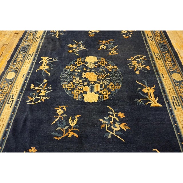 Late 19th Century Blue Chinese Antique 1880s Rectangle Room Size Wool Knotted Peking Rug For Sale - Image 5 of 11