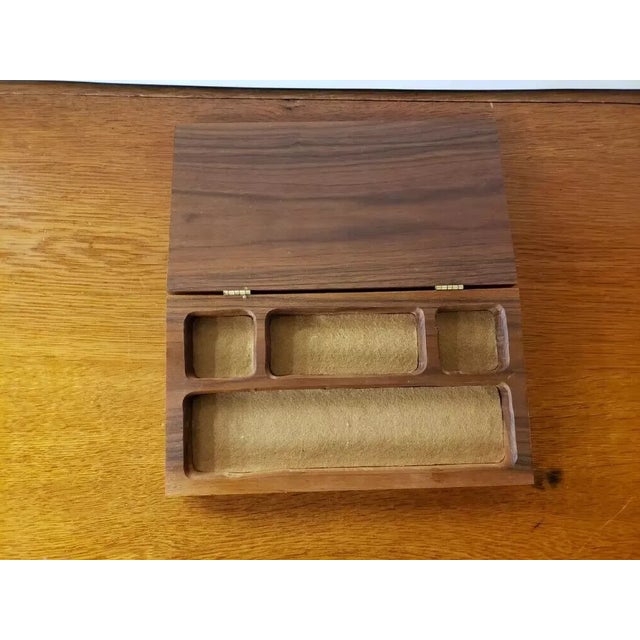 Vintage 1989 Rectangular Wooden Carved Box With 4 Compartments With Felt For Sale - Image 4 of 6