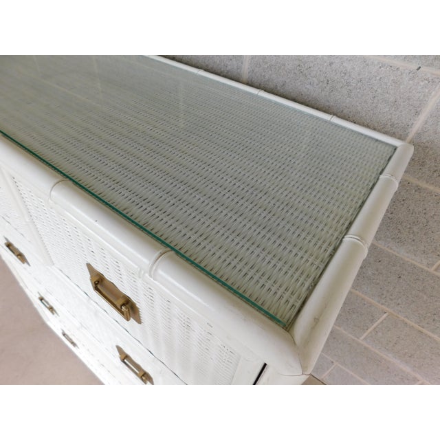 Faux Bamboo Campaign Style Wicker Chest Coastal Style Attributed to Henry Link For Sale - Image 10 of 14