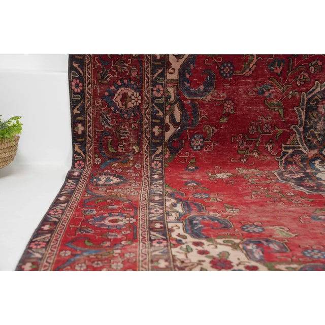 1970s Vintage Persian Handmade Wool 9x13 Red Area Rug For Sale - Image 4 of 11