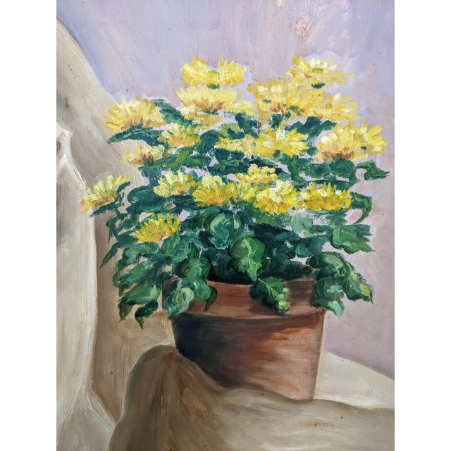 Vintage Still Life Yellow Mum Flowers Painting Signed For Sale - Image 4 of 13