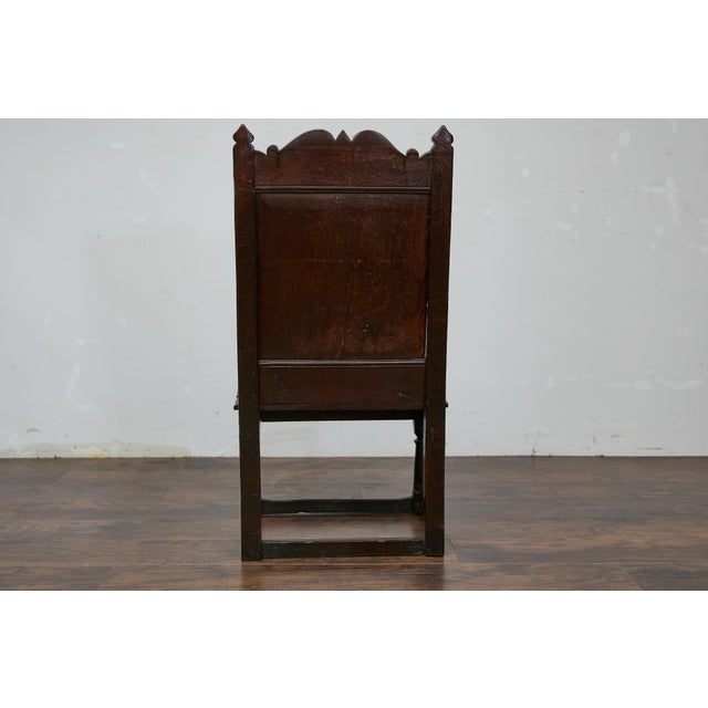 Wood English Jacobean 1690s Oak High Back Armchair with Carved Décor and Turned Legs For Sale - Image 7 of 12