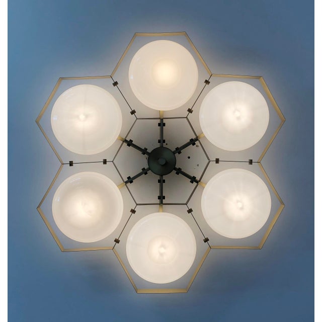 Fabio Ltd 21st Century Hive Satin Brass Glossy Gray Murano Flush Mount by Fabio LTD For Sale - Image 4 of 4