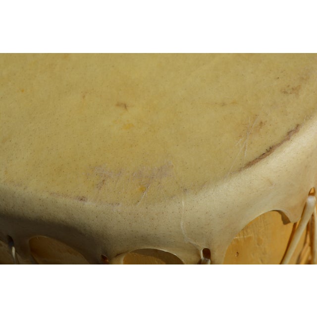 Set of 2, 1970s Native American Style Pow Pow Taos Pueblo Rawhide / Skin & Wood Large Round Drum & Mallet For Sale - Image 14 of 15