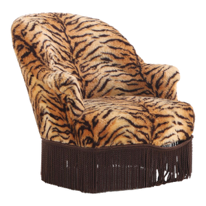 A French Lounge Chair Covered in Faux Tiger Fabric, 19th C..