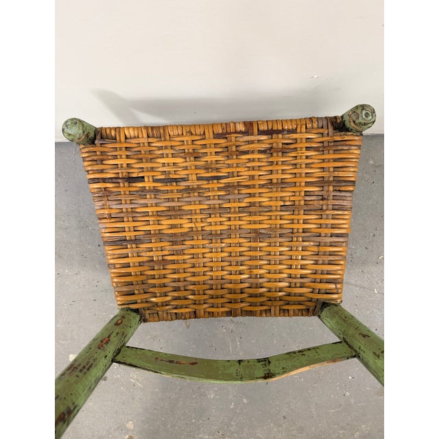 Gorgeous Pair of Distressed Early American Shaker-Style Ladder Back Chairs With Original Green Paint For Sale - Image 11 of 12