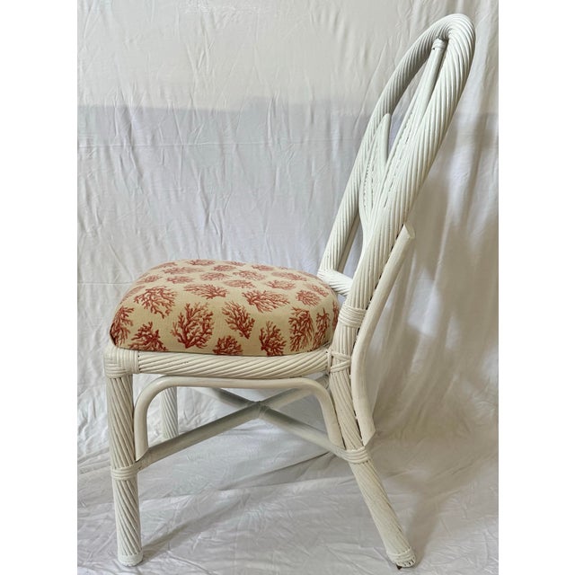 Vintage Palm Beach Coastal Braided Rattan Dining Chairs With Palm Leaf Motif - Newly Painted - Set of 6 For Sale - Image 6 of 11