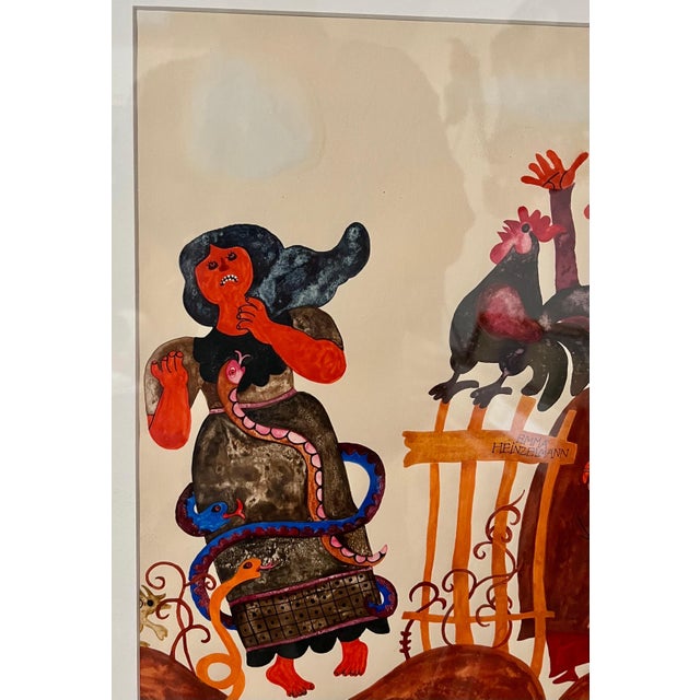 Red Emma Heinzelmann, Original Graphic Hungarian Illustration Art Emma Heinzelmann Children's Book Art, c.1950-1970's For Sale - Image 8 of 12