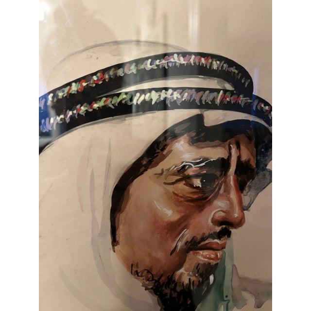 Portraiture 1960’s Mixed Media Portrait of a Traditional Middle-Eastern Man For Sale - Image 3 of 8