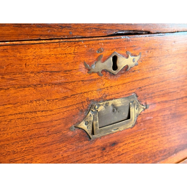 Wood Antique 19th Century Anglo-Indian Two-Part Campaign Chest of Drawers W/ Brass Hardware For Sale - Image 7 of 18
